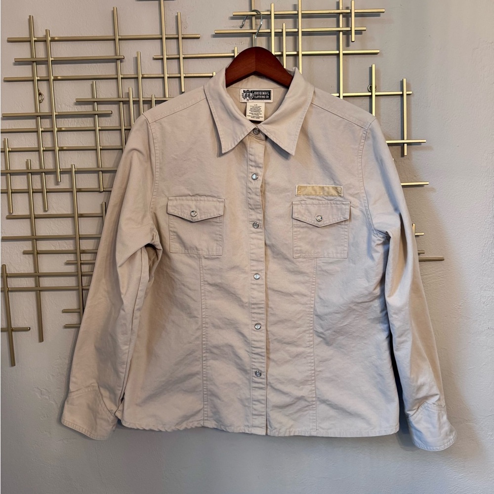 Route 66 Western Snap Shirt Beige Utility Top Large